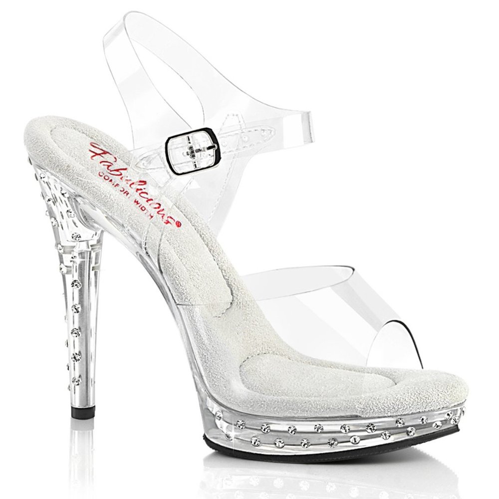 Pleaser Clear Platform Stilettos with Crystal-Studded Heel